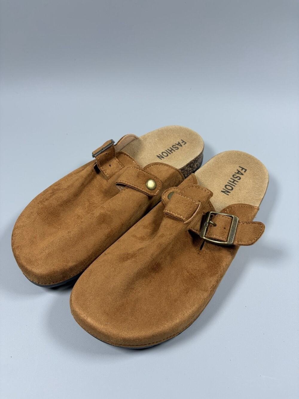 Suede Clogs Brown Cork Footbed Mule Slip On Shoes Unisex Comfort Size 8.5 Men